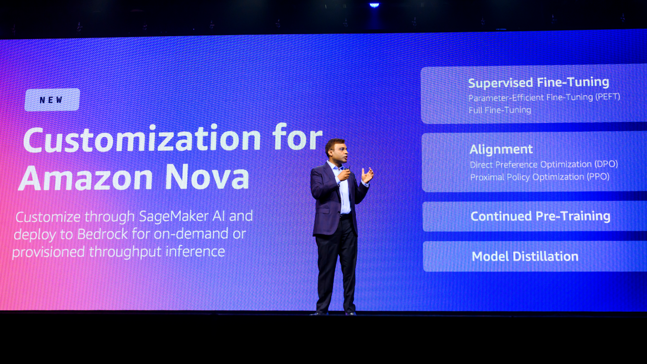 Rohit Prasad, SVP & Head Scientist, Artificial General Intelligence on stage at AWS Summit New York 2025.