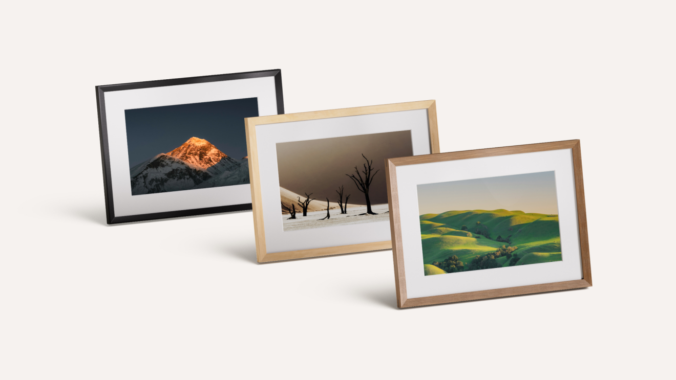 Three Alexa Photo Frames in different colors