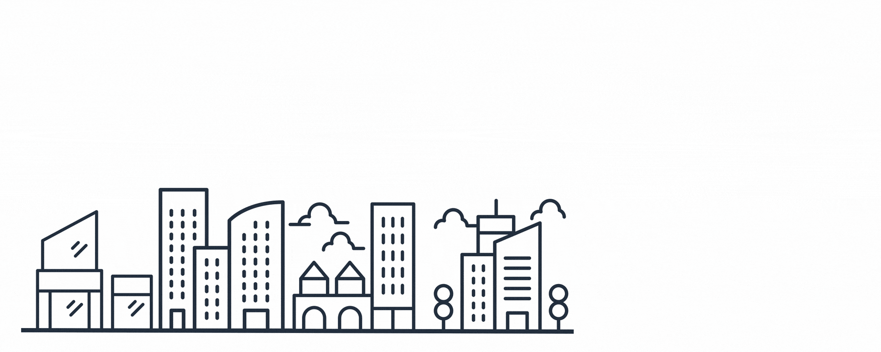 En este gif con la silueta del skyline de una ciudad aparece el siguiente texto: En 2030 se prevé que el 64% de la población española tenga competencias digitales. Hay también un bocadillo con el gris con el número 64%.