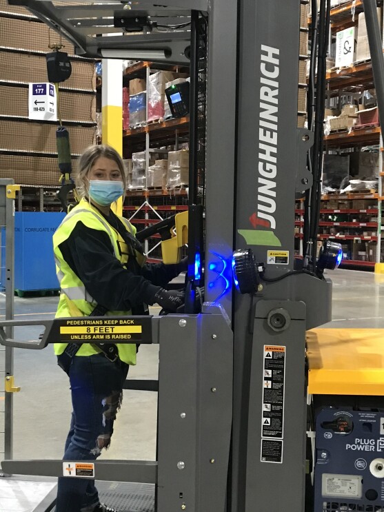 Amazon employee working at a fulfillment center