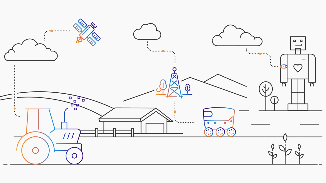 Image from AWS re:Invent, showing illustrations of cloud computing themes