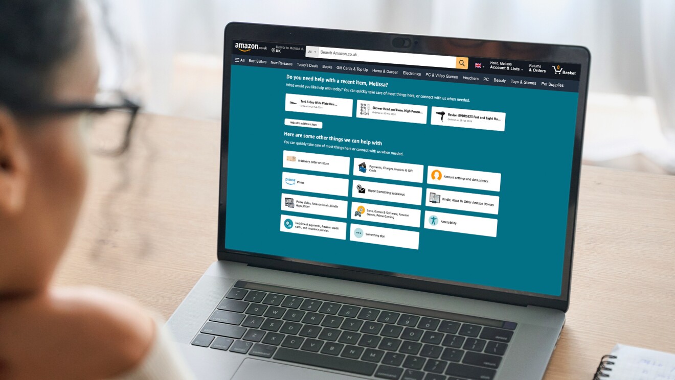 A laptop showing the Amazon Customer Service page 