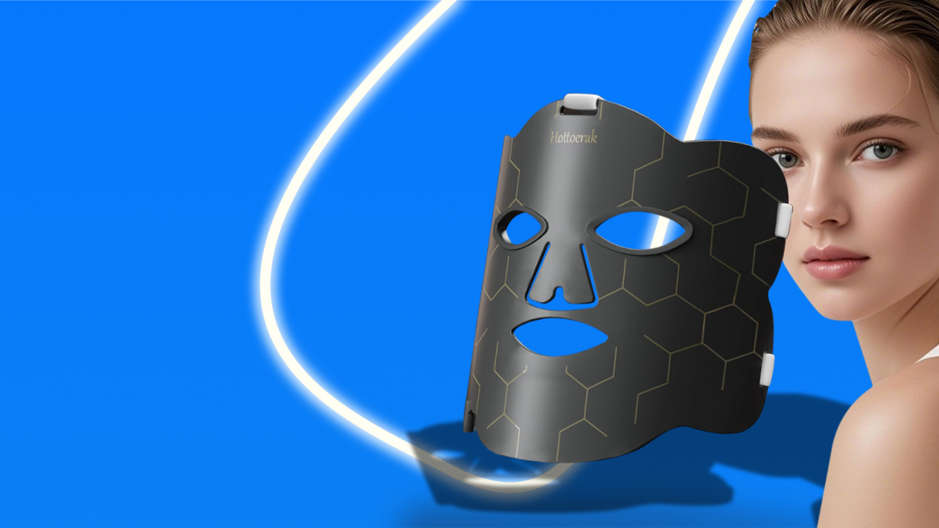 Prime Day Deal: Beauty LED Maske auf blauem Hintergrund
