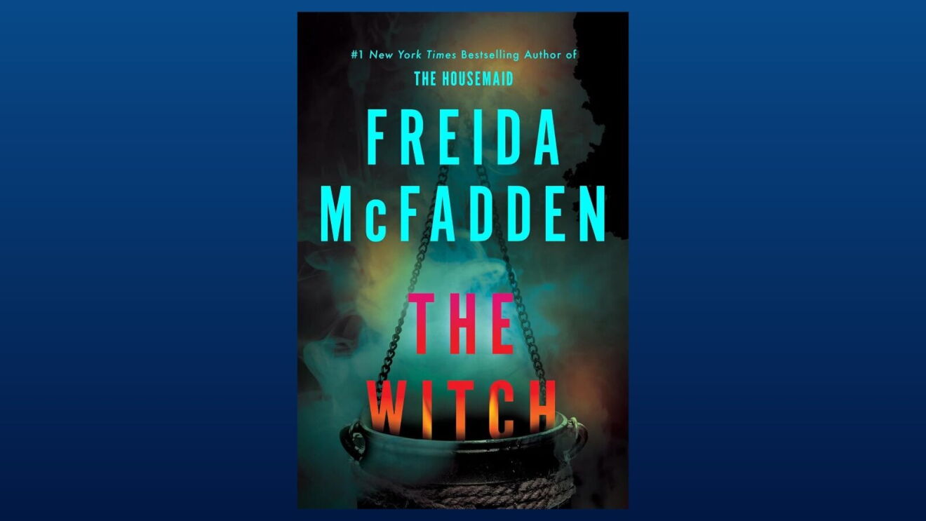 Book cover of 'The Witch' by Freida McFadden, featuring a hanging cauldron amid swirling smoke available on Kindle+
