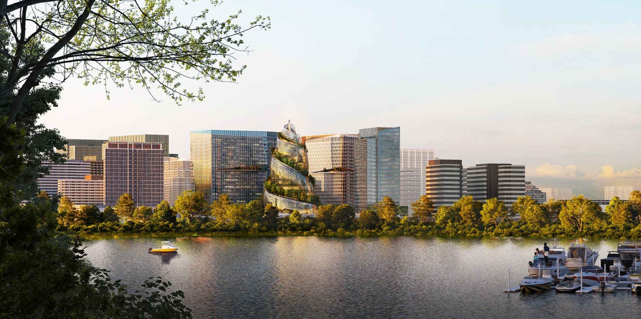 A rendering of Amazon's PenPlace campus in Arlington, Virginia.