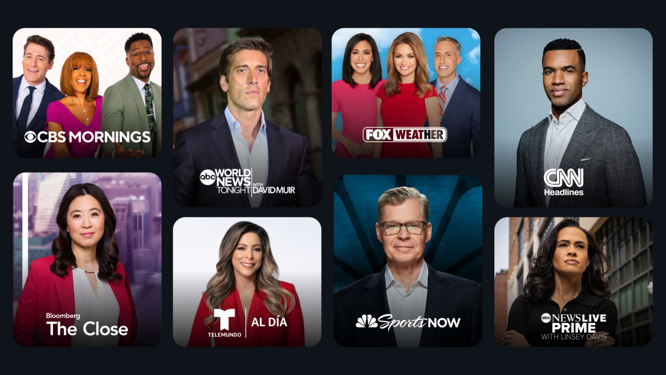 Collage of TV presenters from CBS, FOX, CNN, ABC, NBC, and other channels
