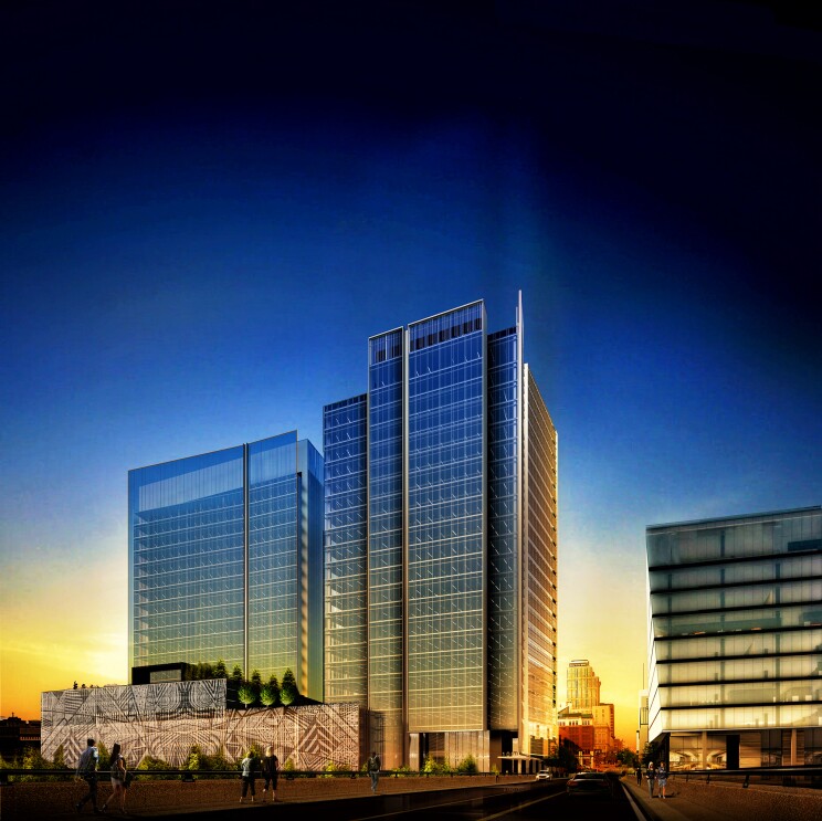 Architectural rendering of Nashville Yards development to be built to house future Amazon Center of Operational Excellence.