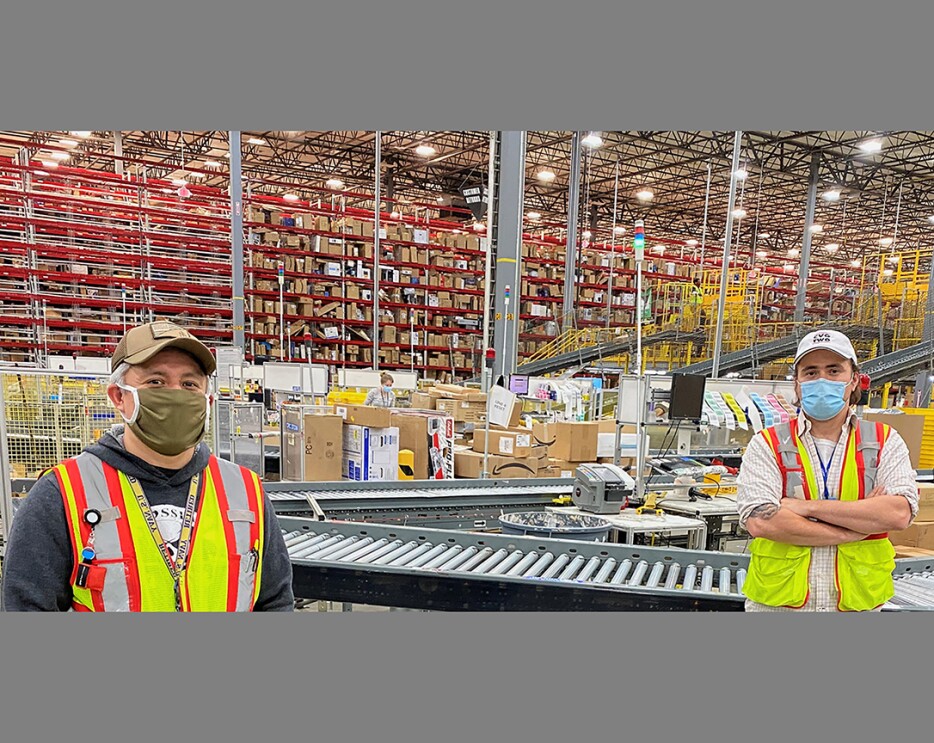 Faces of Amazon associates working at Amazon fulfillment centers