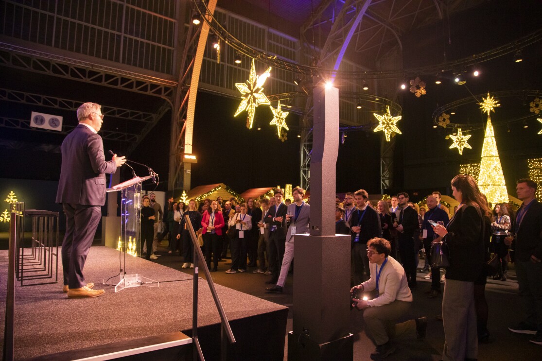 James Waterworth, Director of EU Public Policy, speaking to attendees at the Christmas Market