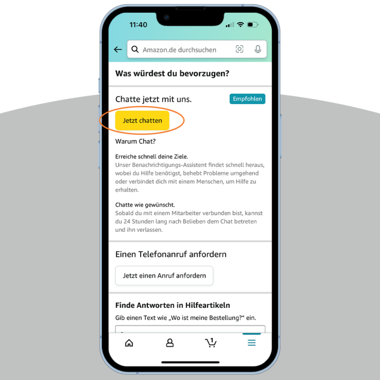 Screenshots für mobile Ansichten: So kann man mit dem Amazon Kundenservice chatten.
