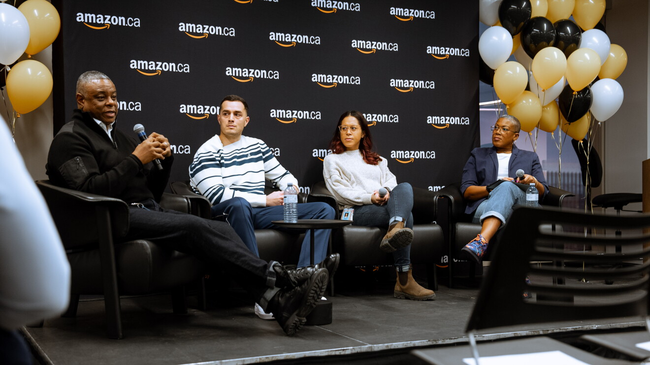 Wayne Purboo, Vice President at Amazon Shopping Video, Alesana Pereira, Account Manager at AWS and Former Co-Diversity Lead at LinkedIn, Marissa Smith, Site Leader at YYZ1, and Donna Alexander, Former President of Amazon Canada’s Black Employee Network and Learning & Development Program Manager at Amazon