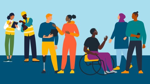 说明图像显示不同的人群相互作用。