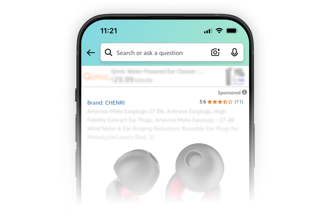 A product page on the Amazon app, with the third-party seller's name highlighted