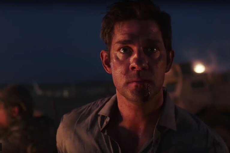 Actor John Krasinski looks at the camera while playing his role in “Tom Clancy’s Jack Ryan.”