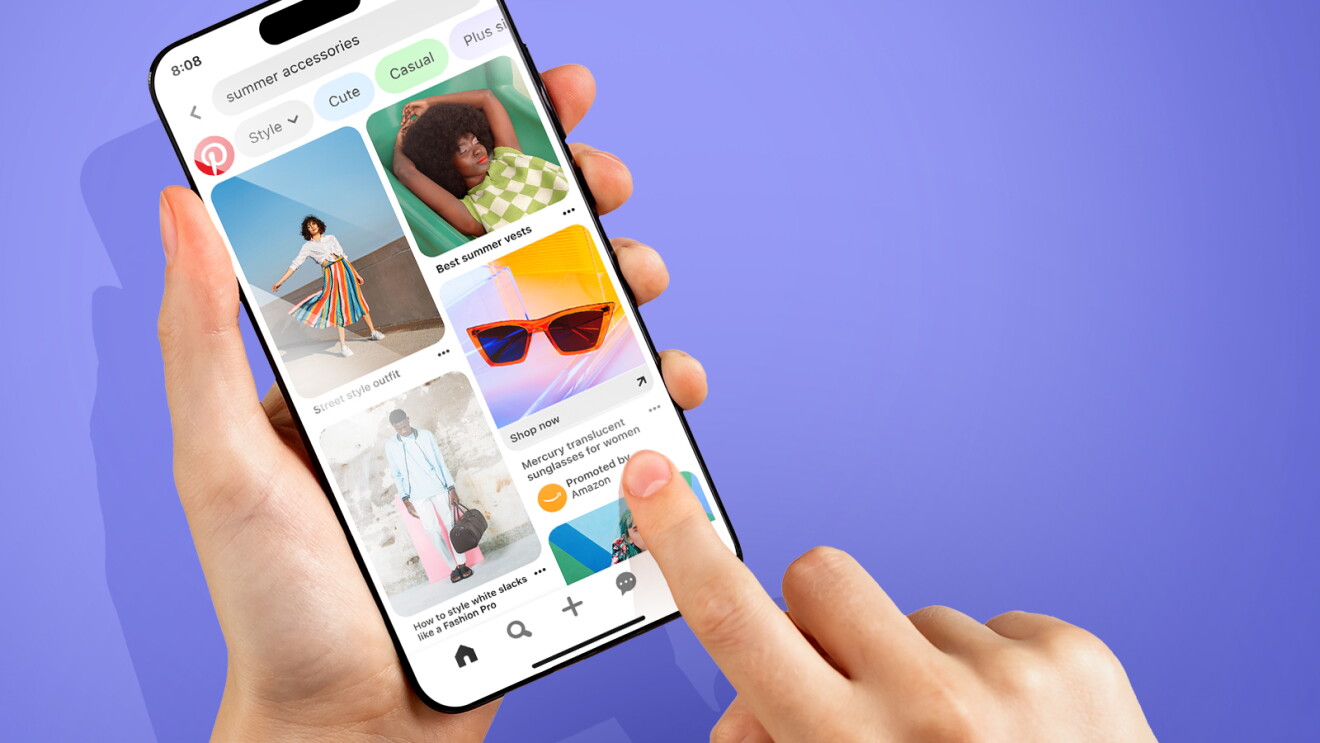 An image of a screen that shows product ads with a purple background.