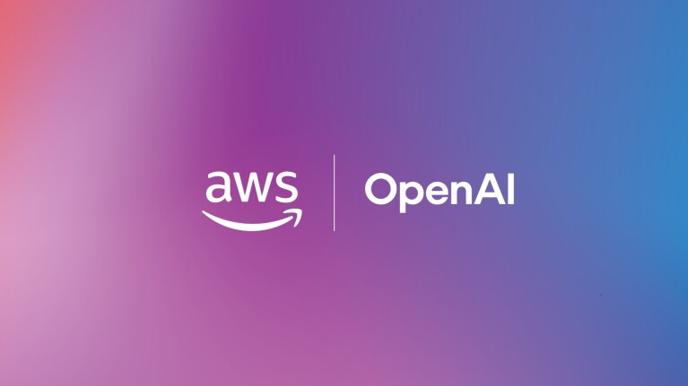 AWS and OpenAI logos displayed side by side on gradient background