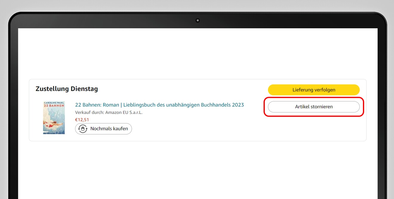 Ein Screenshot die aufweist, wie man eine Bestellung storniert.