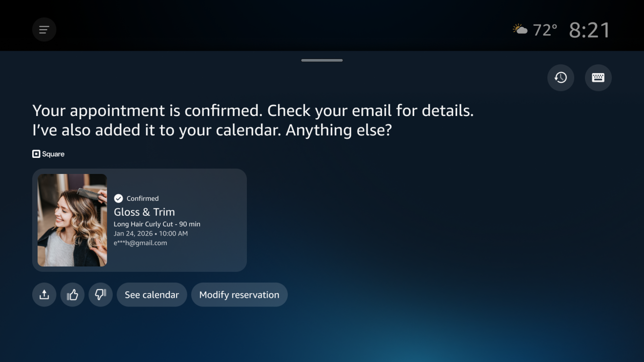 Appointment confirmation screen for hair salon service
