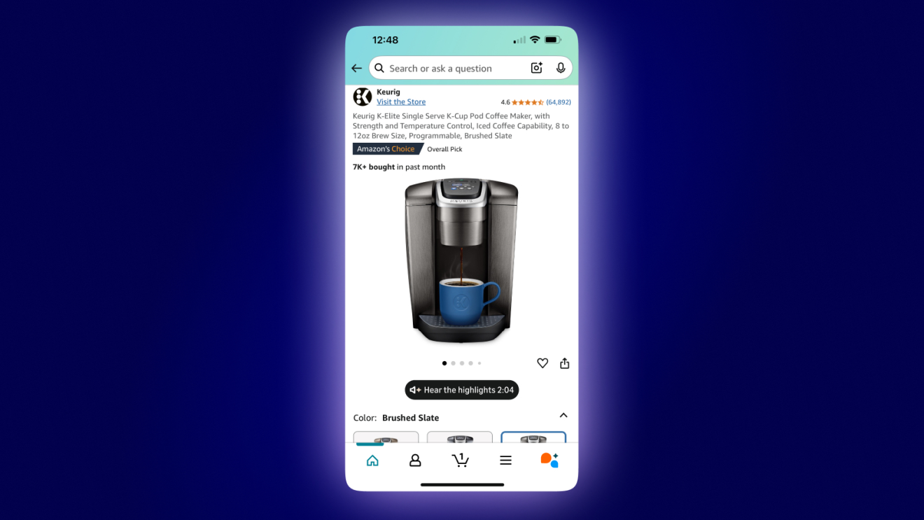 Amazon product page displaying Keurig K-Elite with color options and purchase information