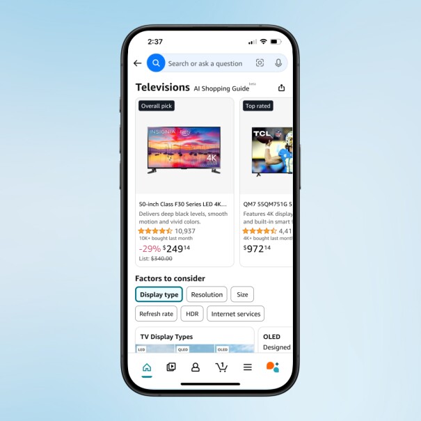Screenshots of Amazon's AI Shopping Guides
