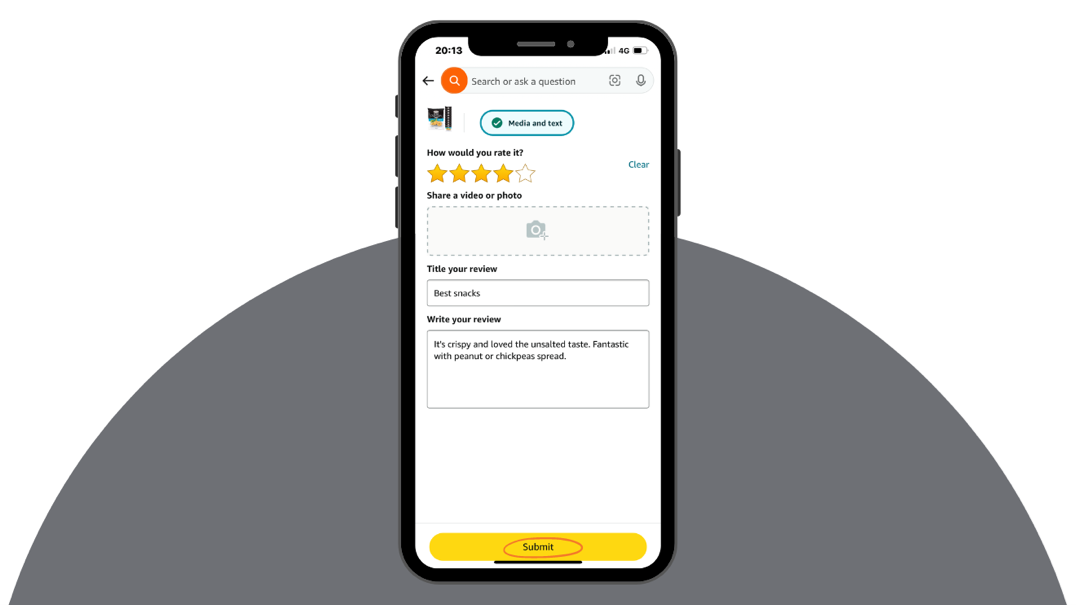 Mobile screen showing how to click submit after editing an amazon review
