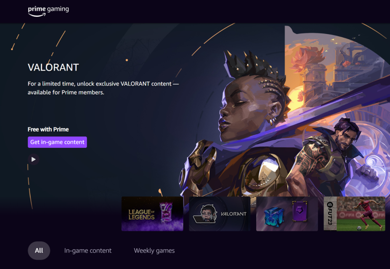 A screenshot of Prime Gaming.