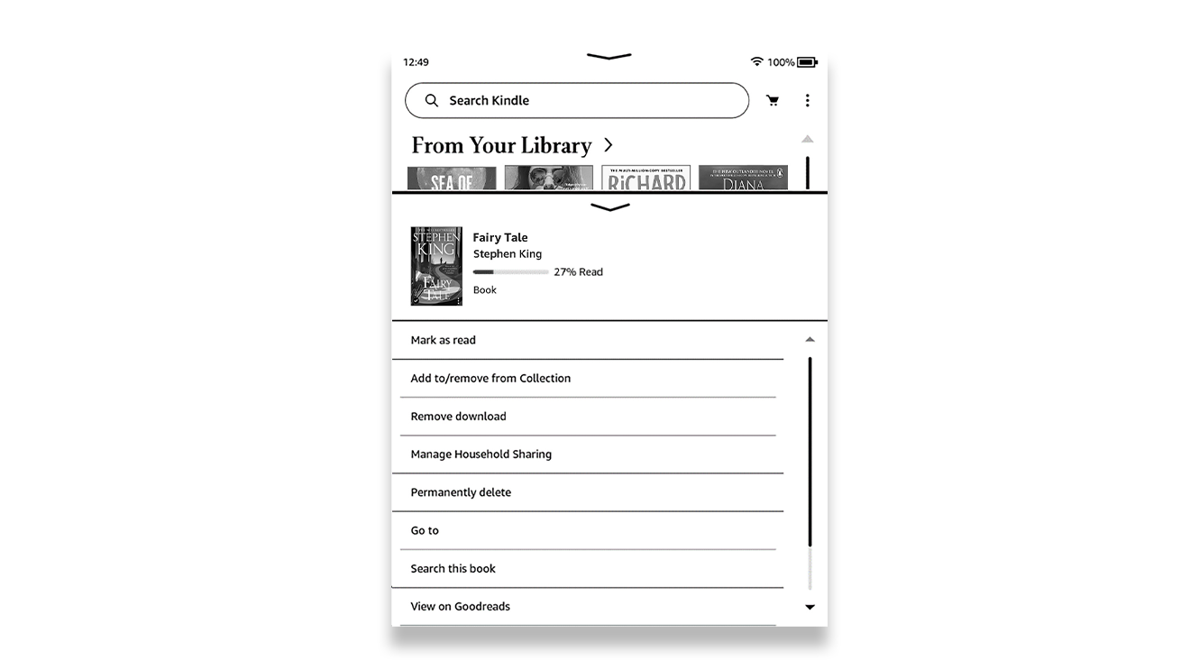 A screenshot of the Kindle app showing users how to change Amazon Family settings