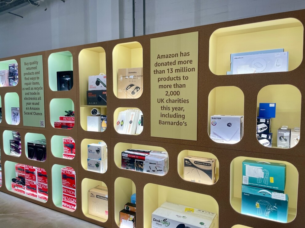 Selection of electronic products on the shelf at the Amazon Second Chance store