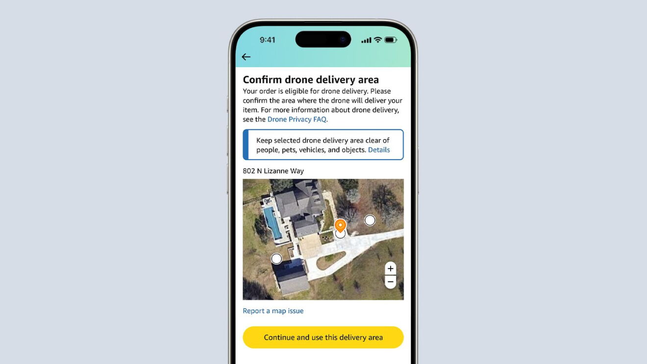 Smartphone screen showing drone delivery confirmation interface.