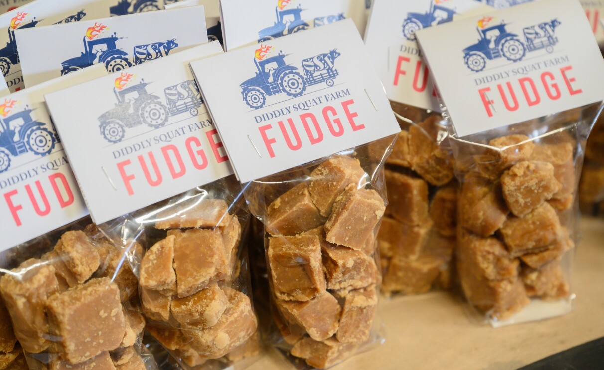 Fudge on sale at The Farmer's Dog in Burford, Jeremy Clarkson's proper British pub from Clarkson's Farm season 4