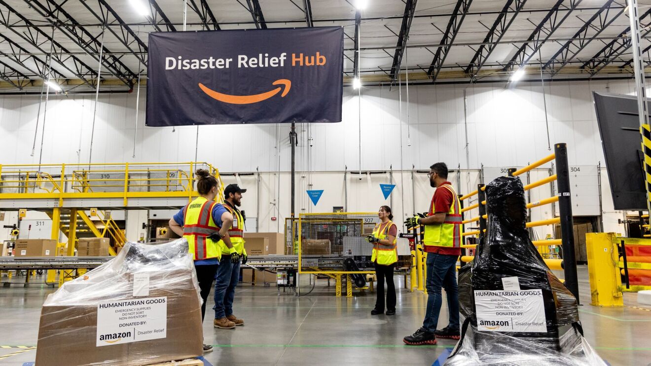 Amazon opens its first wildfire disaster relief hub in the U.S.