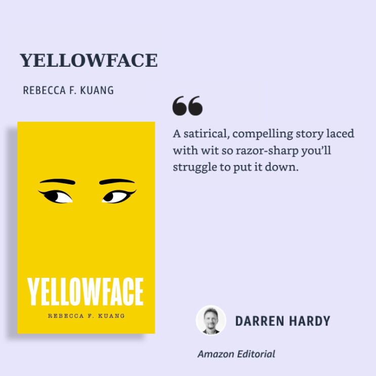 The cover of Yellowface next to Darren Hardy's comments