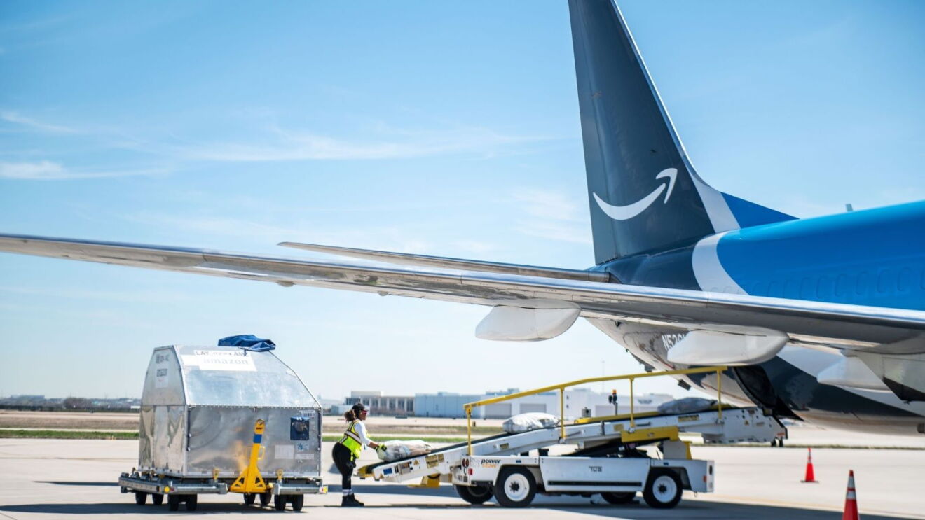 Amazon Prime Air cargo being loaded onto aircraft
