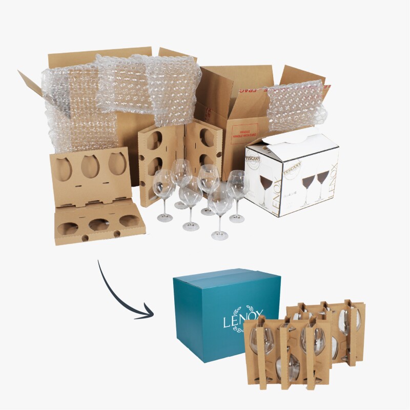 Lenox高脚杯包装显示两种不同的包装变化的酒杯。