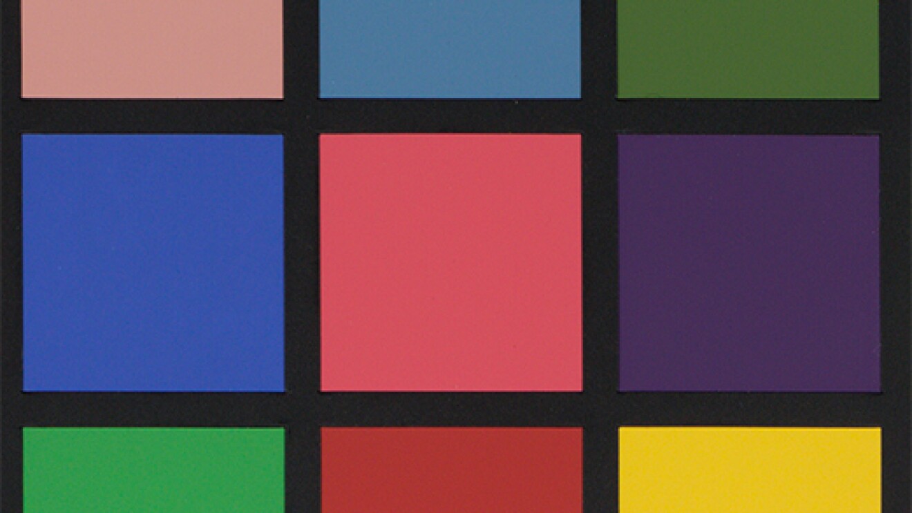 Squares of different colors are arranged in a three-by-three configuration. The colors are separated by black lines.