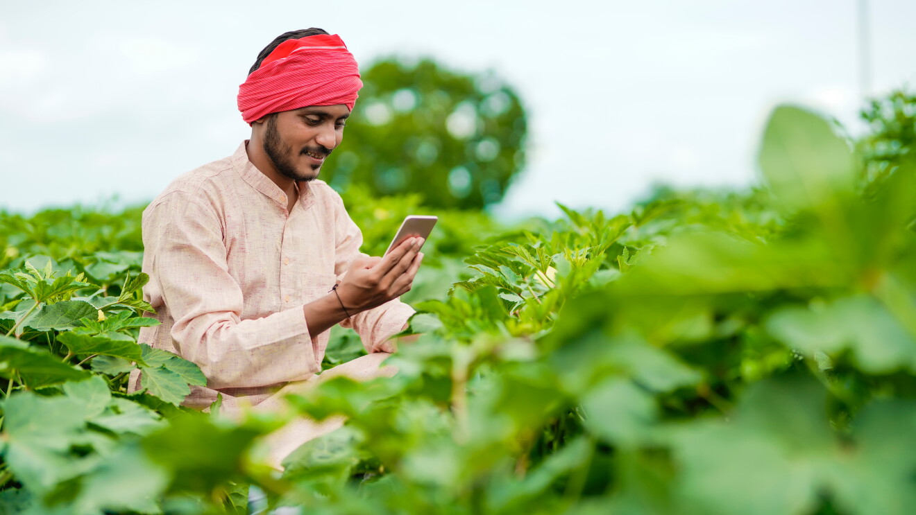 Famer using a smartphone in his field