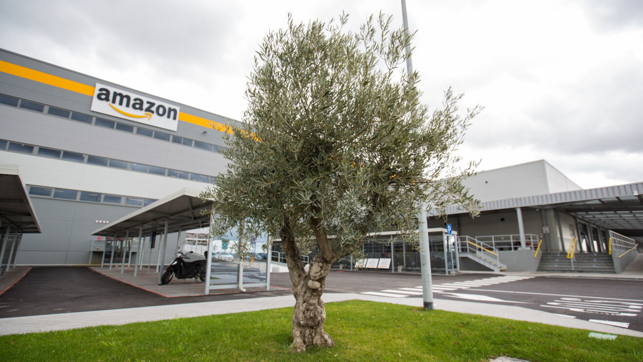 Outside view of an Amazon Italy fulfillment center 