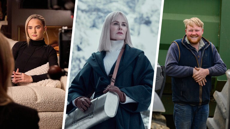 Three actors in different scenes from a TV series or film