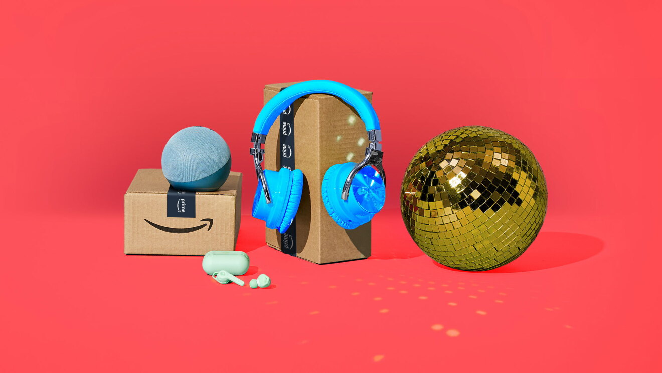 Amazon products and backgrounds pictured in front of a pink background.