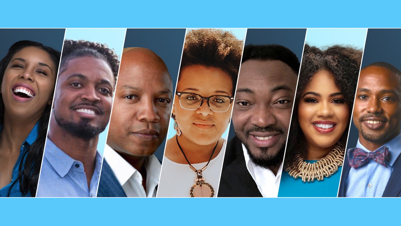 一幅拼贴画,包括黑人创始人与Alexa Program初创公司创始人的头像照片。