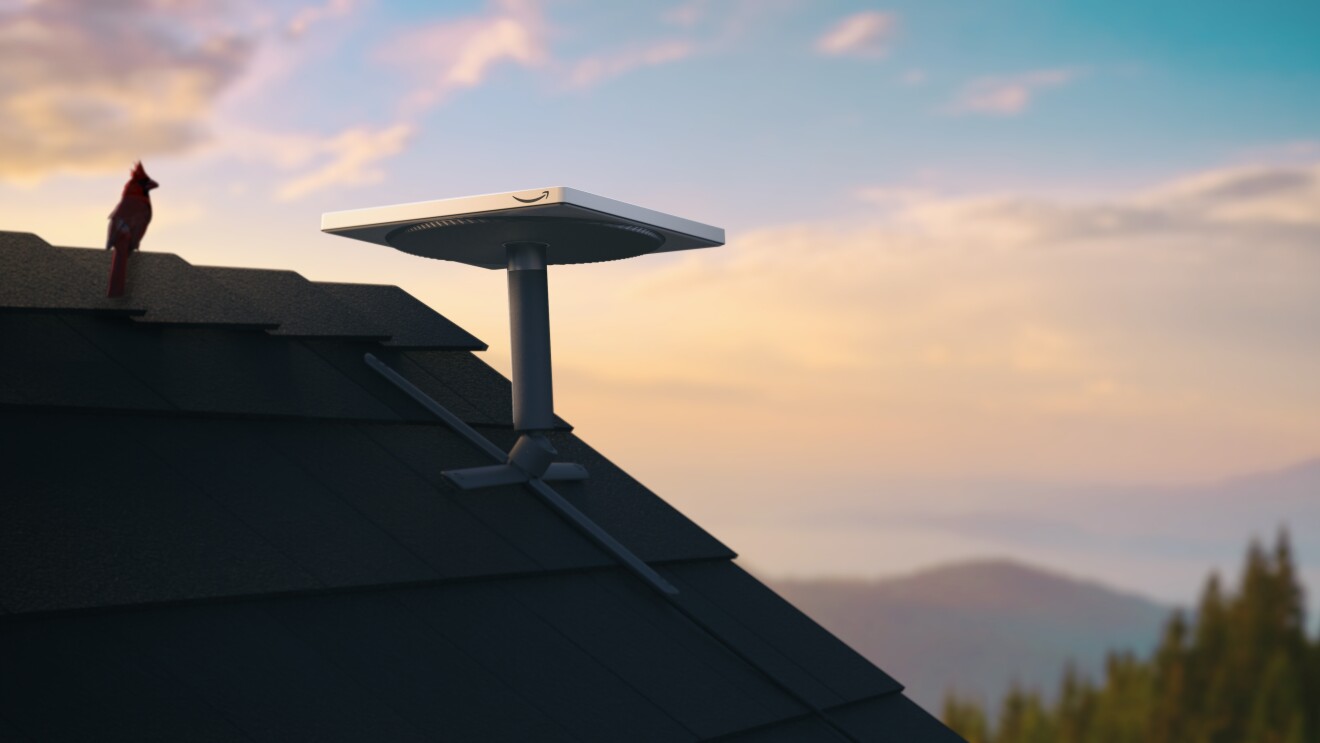Project Kuiper customer terminal on the roof of a house.