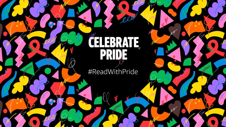 A colourful design showing bright shapes surrounding the words "CELEBRATE PRIDE #ReadWithPride"