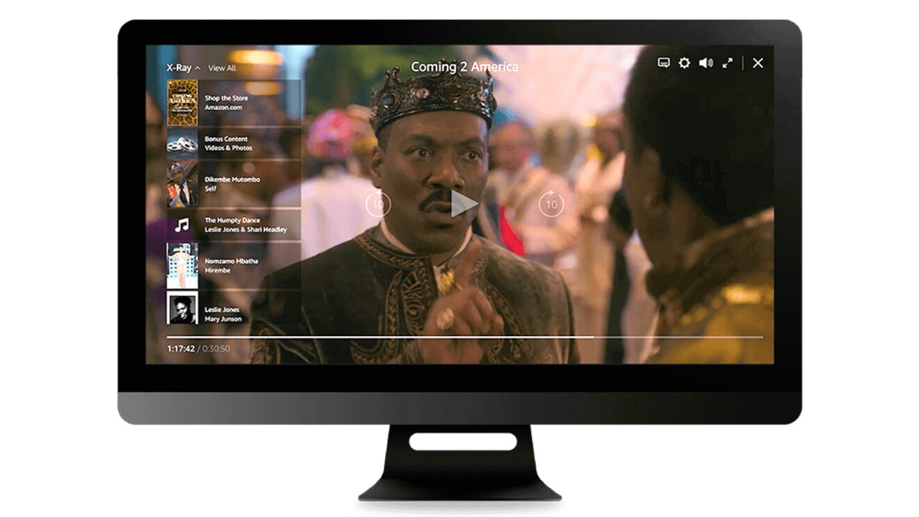 An image of a TV screen showing X-Ray information for a prime video movie