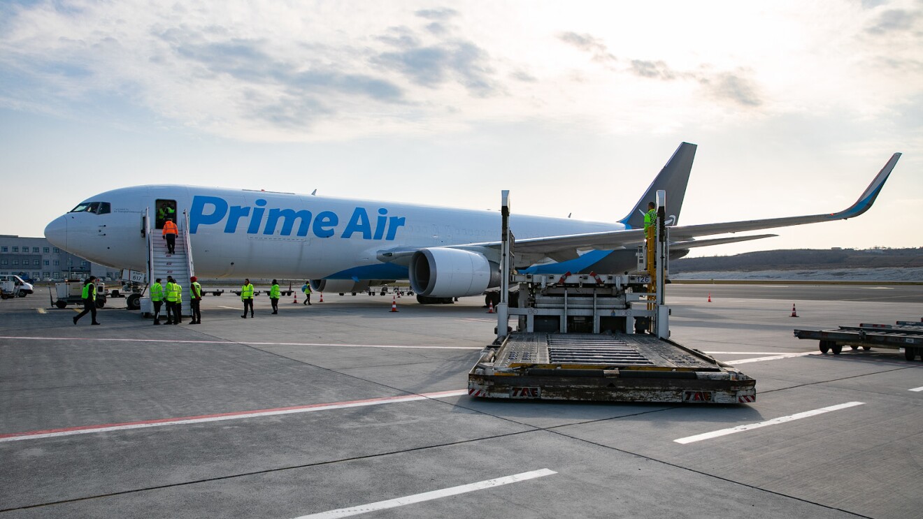 Prime Air plane getting loaded for disaster relief.