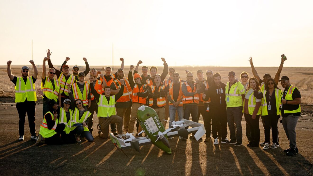 Some of the members of the Prime Air team that helped build and design the MK30 delivery drone.
