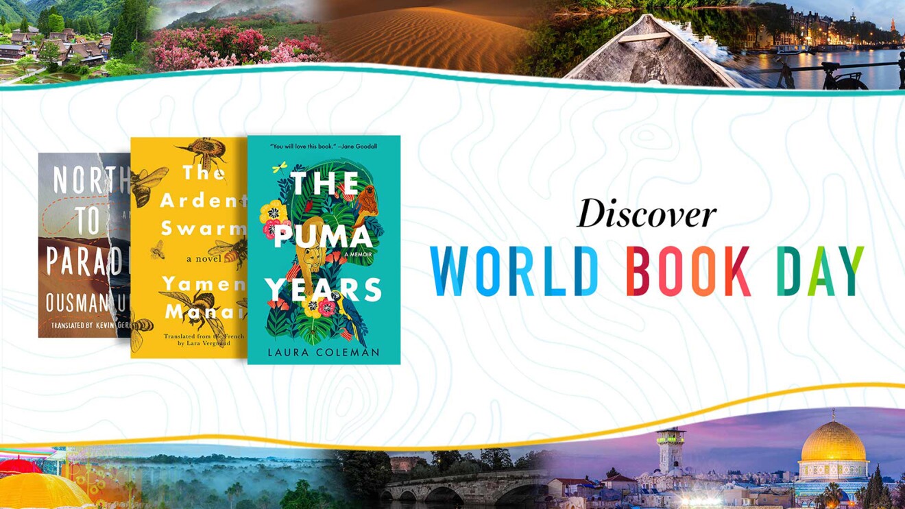 说明图像显示三个封面免费书在亚马逊左边。右边是文本,上面写着“发现世界书日加入,免费阅读”下面的“亚马逊出版”标志。