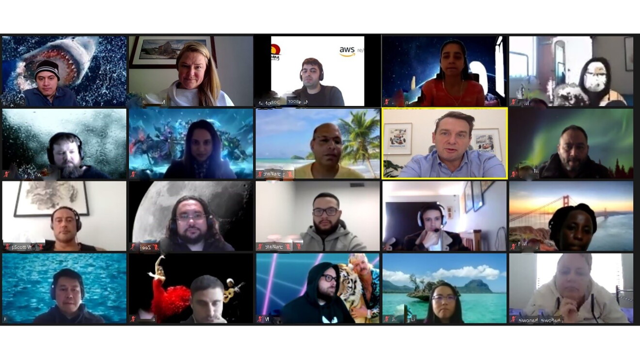 A grid of more than a dozen people engaged in a video call for online education.