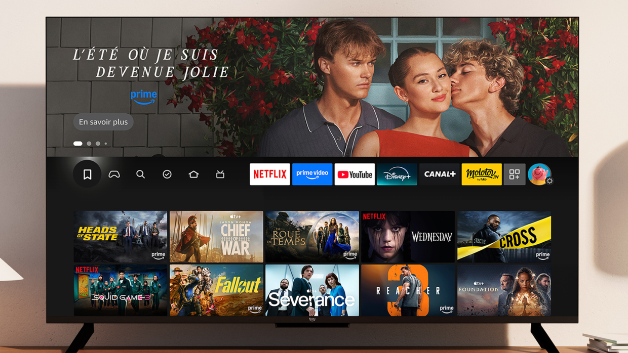 Écran de télévision affichant la page d'accueil Prime Video de 'L'Été où je suis devenue jolie'