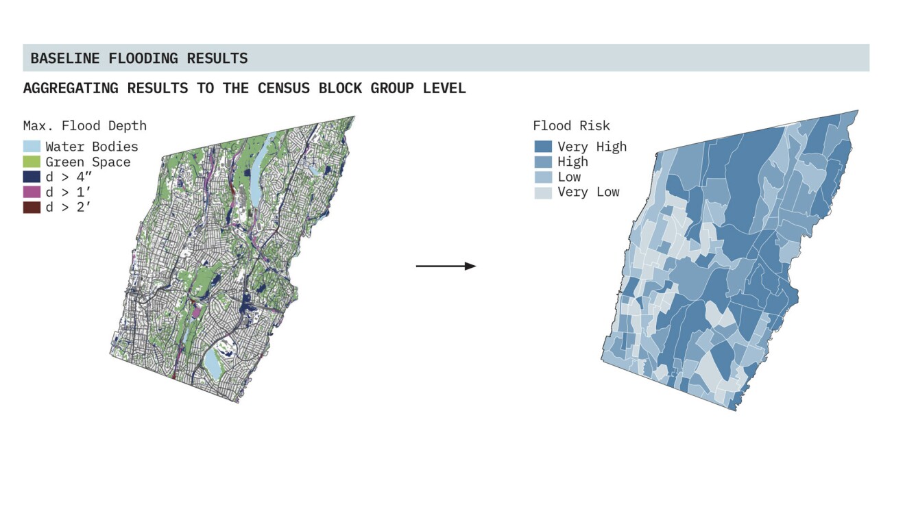 An illustration showing the mapping of floods in a city.