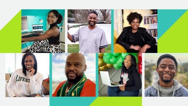 在AWS工作的员工的拼贴照片。